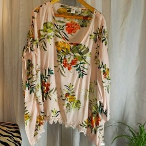 Light pink tropical floral poncho style top sz. L/xl